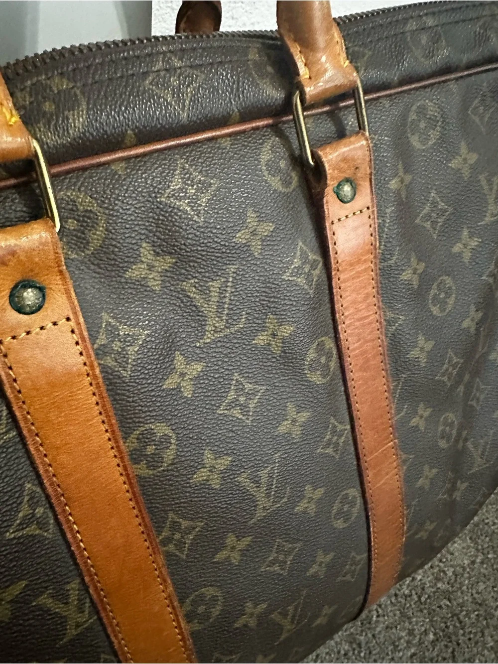 Louis Vuitton Monogram Canvas Travel Duffel with Tan Leather Trim